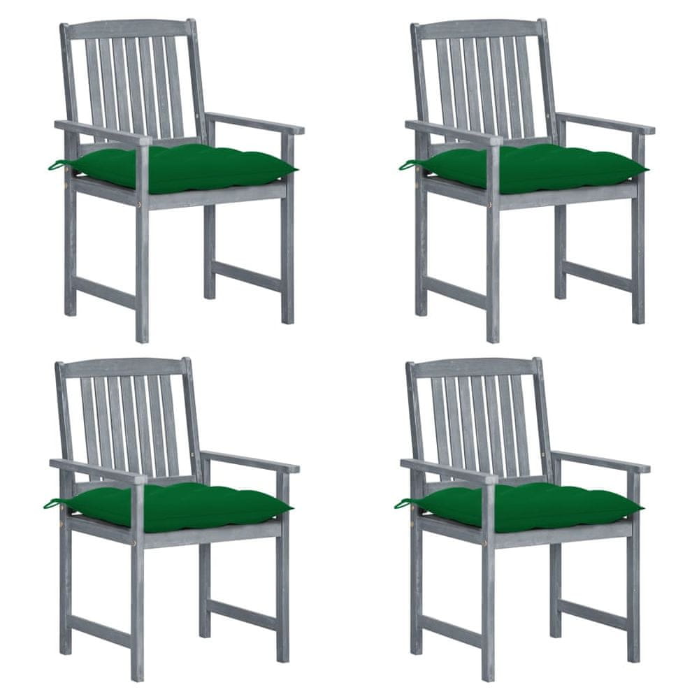 Vidaxl Záhradné stoličky s podložkami 4 ks, sivé, akáciový masív